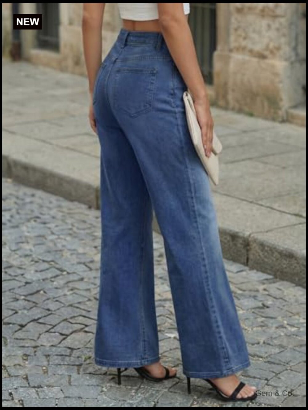 High Waisted Wide Leg Baggy Jeans Front Seam Denim Pants - Picture 4 of 6